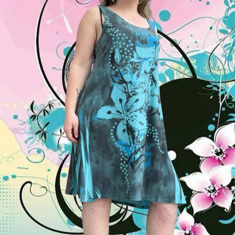vtg y2k pretty woman frutiger aero metro cyber fairy sublimated sundress, sz md